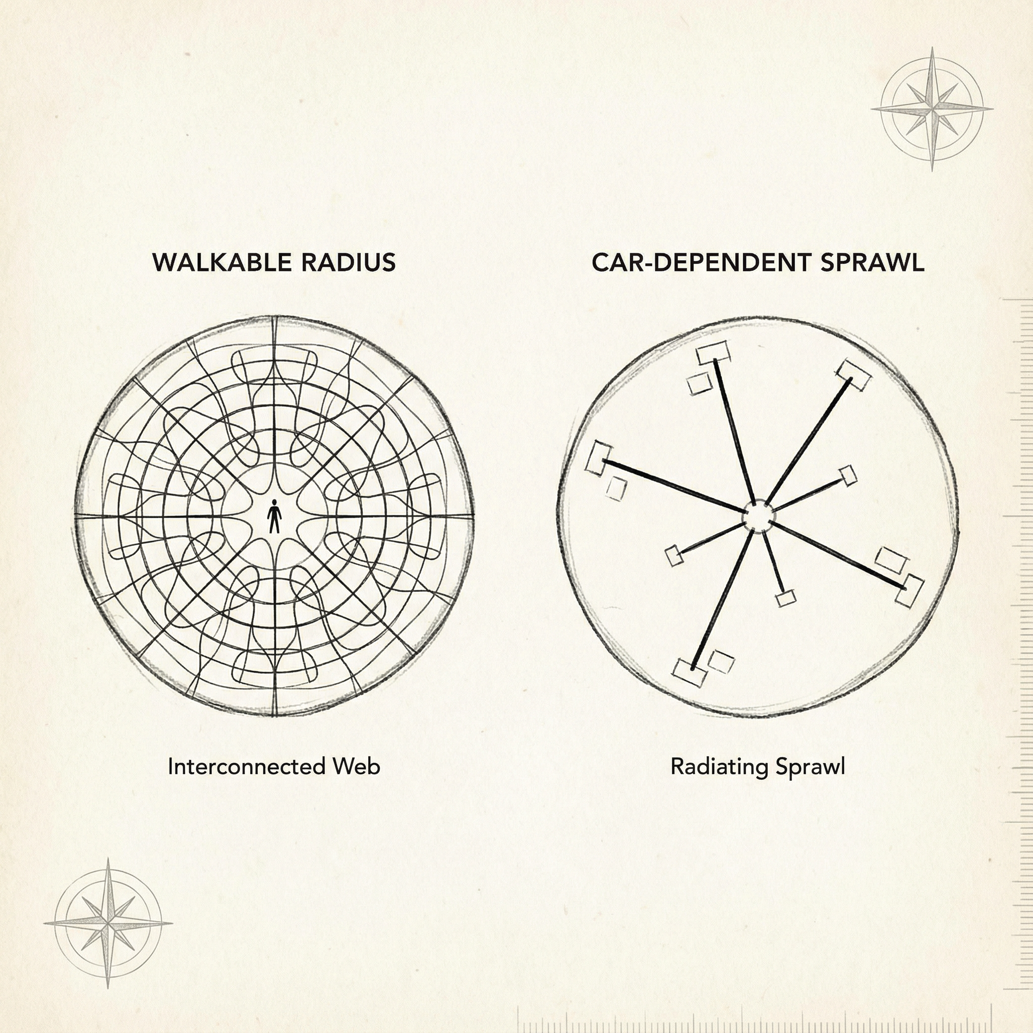 Walkable vs Car Dependent Diagram
